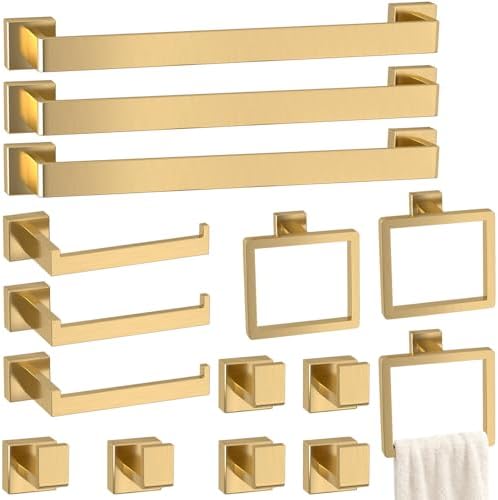 15-Pieces Gold Bathroom Accessories Set, 24 Inch Towel Bar Set