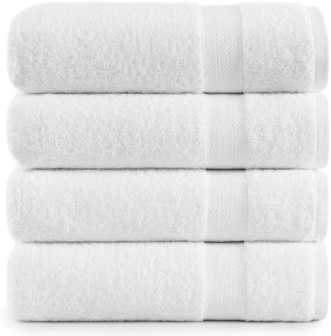 Lane Linen 100% Cotton 4 Pack Bath Sheets (35"x66") - Ring Spun, Extra Large Towel Sets - Quick Drying, Soft, Low lint & Highly Absorbent - Premium Quality Oversized Daily Use Bathroom Towels - White