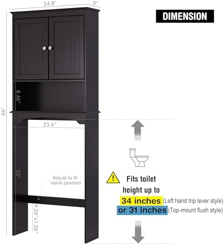 Spirich Over Toilet Storage Cabinet with Doors, Espresso Bathroom Organizer