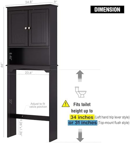 Spirich Over Toilet Storage Cabinet with Doors, Espresso Bathroom Organizer