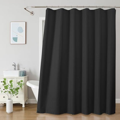 2-in-1 Waterproof Fabric Shower Curtain - No Separate Liner Needed, Hotel-Style Waffle Weave, Effortless Cleaning & Washable Bathroom Shower Curtain Set,72Wx78H,Black