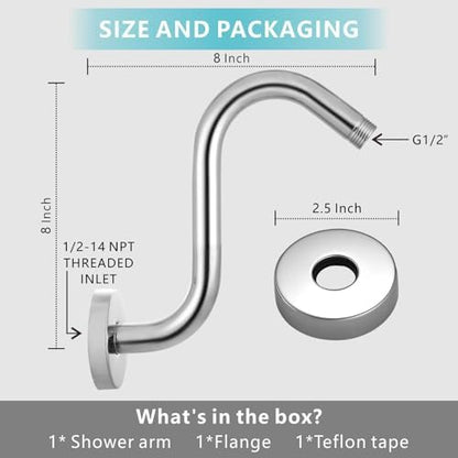 Shower Extension Arm With Flange, 8 Inch, Chrome