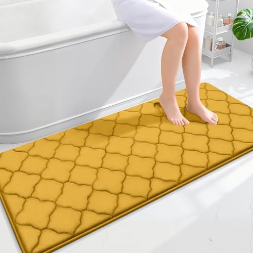 OLANLY Memory Foam Bath Mat Rug 59x24, Ultra Soft Bathroom Rugs, Yellow