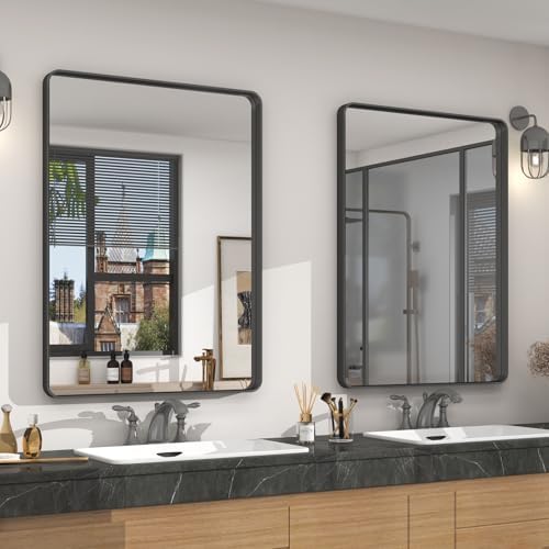 2 Pack of 22x30 Inch Black Metal Framed Bathrrom Mirror