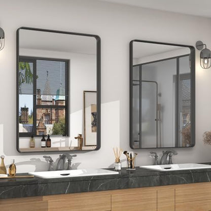 2 Pack of 22x30 Inch Black Metal Framed Bathrrom Mirror