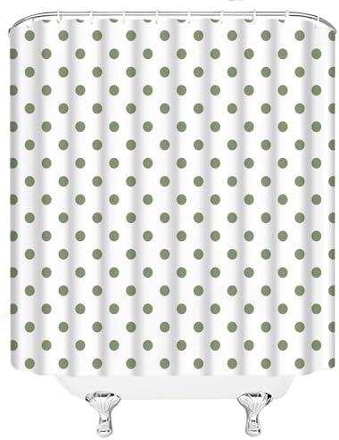 Polka Dot Shower Curtain Sage Green White Retro Spot Vintage Fabric Decorative Bathroom Curtains with Hooks,70" Wx75 H