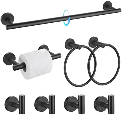 TQKAG 8-Pieces Bathroom Hardware Set, Matte Black Bath Towel Bar Set 23.6"