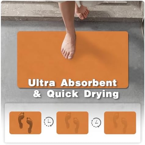 TYUU Thin Bath Mat, Small Bathroom Rugs Non Slip Washable, 20x30 Orange