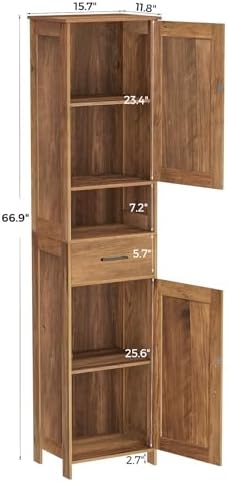 Homhedy 67" H Tall Bathroom Storage Cabinet with Barn Doors and Drawer
