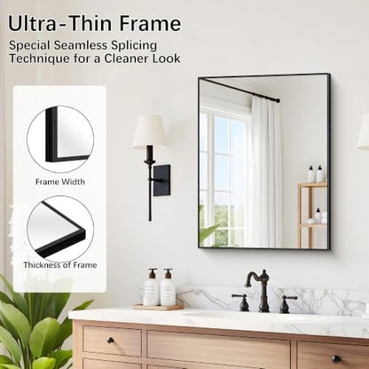 DESBING Black Bathroom Mirror for Wall, 2 Pack 18x24 Inch Rectangle Mirrors with Metal Frame, Modern Vanity Wall Mirror Decor for Entryway Hangs, Bathroom Living Room Horizontal or Vertical