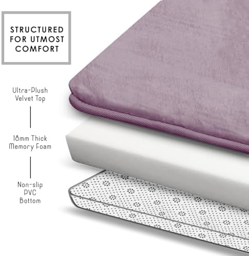 Clara Clark 3 Piece Bathroom Rugs, Velvet Memory Foam Bath Mat Set, Non-Slip Bath Rugs, Machine Wash, Dries Quickly, Ultra Soft Plush Bath Mats for Bathroom, 17 x 24/20 x 32 / Contour, Dusty Purple