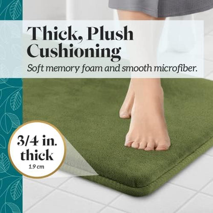 Memory Foam Bath Mat Non Slip Absorbent Super Cozy Velvet Bathroom Rug Carpet (60 inches X 24 inches, Green)