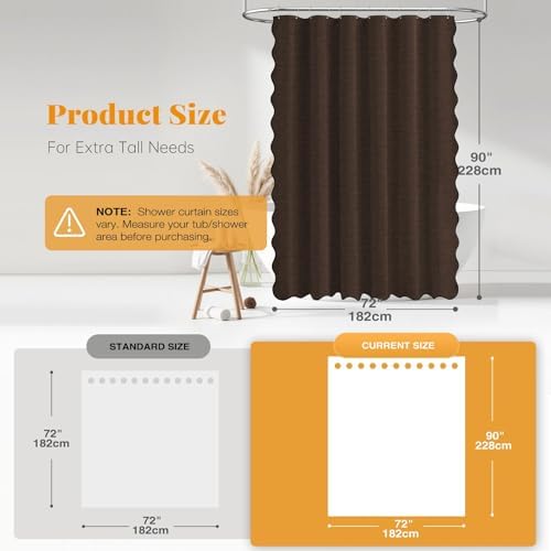 BTTN 72x90 Boho Scalloped Linen Textured Cloth Shower Curtain Set, Brown