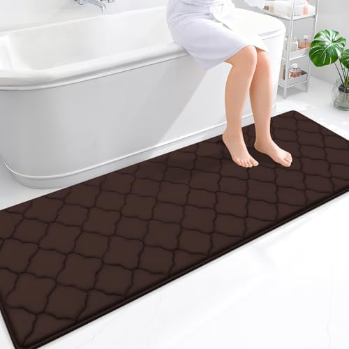OLANLY Memory Foam Bath Mat Rug 70x24, Ultra Soft Bathroom Rugs, Brown
