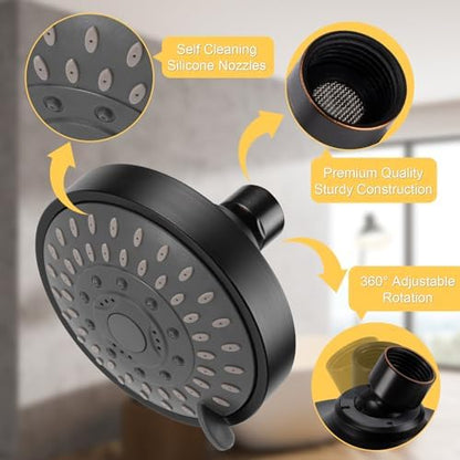 AISOSO High Pressure Rain Shower Head 5 Modes 4.1 Inch Oil Rubbed Bronze