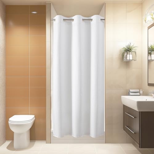 eachope No Hook Waffle Shower Curtain, No Liner Needed, 36x74 Inch, White
