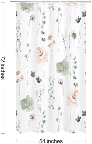 Gibelle Sage Green Beige Watercolor Floral Fabric Shower Curtain, 54x72