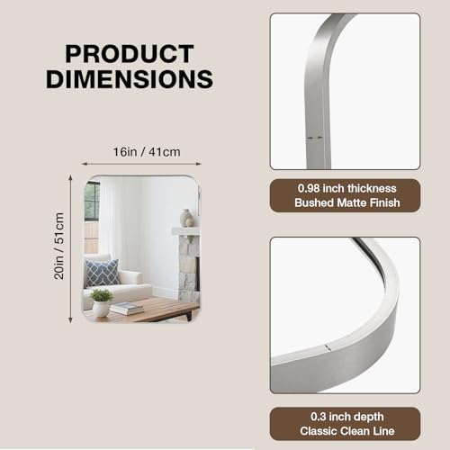 16"x20" Bathroom Mirror for Over Sink, Brushed Nickel Vanity Mirror
