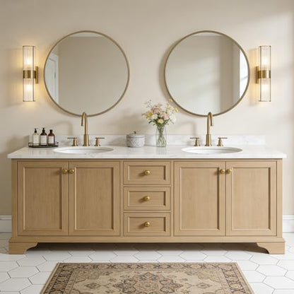 WallBeyond Round Wood Mirror, 32" Round Modern Decoration Large Circle Wall Mirror for Bathroom Living Room Bedroom Entryway, Honey
