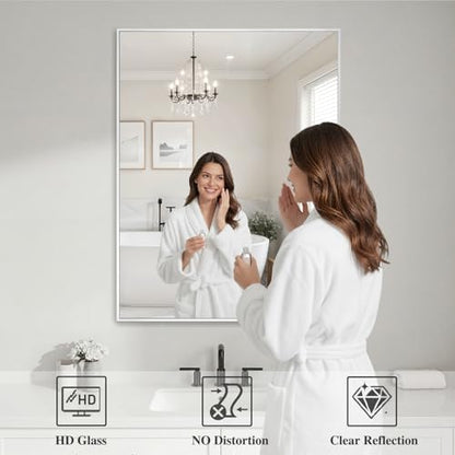 Koonmi White Rectangle Wall Mirror, 30x40 Inch Bathroom Mirror, Aluminum Frame Vanity Mirror for Entryway, Living Room, Bedroom Bathroom, Hangs Horizontally or Vertically