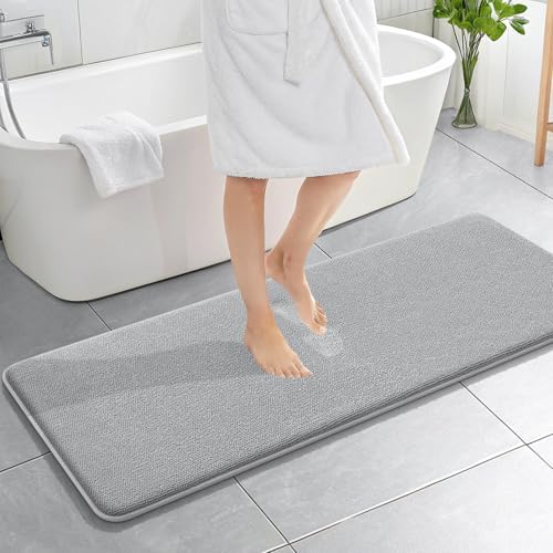 OLANLY Memory Foam Bathroom Runner Rugs 59x20, Long Bath Mats, Light Grey