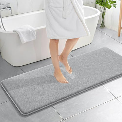 OLANLY Memory Foam Bathroom Runner Rugs 59x20, Long Bath Mats, Light Grey
