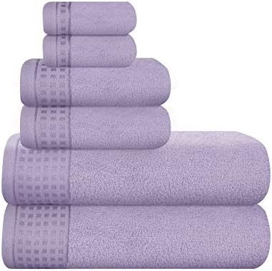 GLAMBURG 100% Cotton Ultra Soft 6 Pack Towel Set, Contains 2 Bath Towels 28x55 Inches, 2 Hand Towels 16x24 Inches & 2 Wash Coths 12x12 Inches, Compact Absorbent Lightweight & Quickdry - Purple