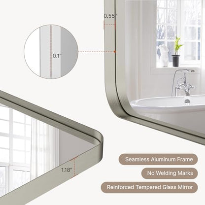 Kosmonia 30"x20" Bathroom Mirror, Large Brushed Nickel Vanity Mirror