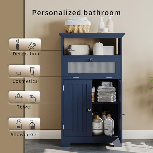 ChooChoo Bathroom Cabinet with Flip Glass Drawer,Freestanding