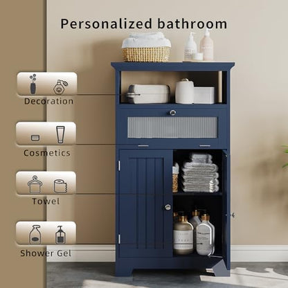 ChooChoo Bathroom Cabinet with Flip Glass Drawer,Freestanding