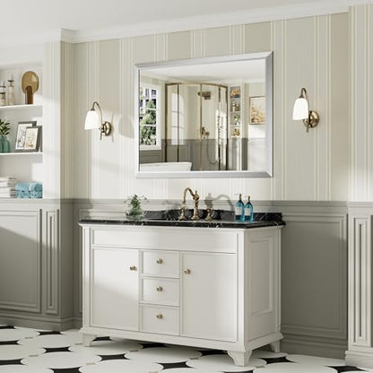Briivue Bathroom Wall Mirror, Silver Brushed Nickel Metal Frame, 48x36 Inch