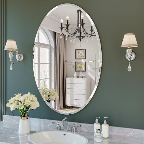 Frameless Oval Mirror, 24"x36" Oval Beveled Bathroom Mirrors