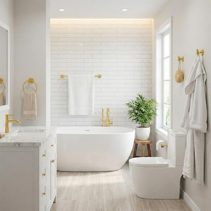 5 Piece Brushed Gold Bathroom Hardware Set, 24 Inch Bathroom Hardware Set Towel Racks for Bathroom, SUS304 Stainless Steel Wall Mounted Bath Towel Bar Set