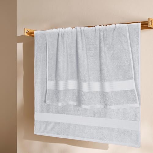 GLAMBURG Premium Cotton 4 Pack Bath Towel Set - 100% Pure Cotton - 4 Bath Towels 27x54 - Ideal for Everyday use - Ultra Soft & Highly Absorbent - Light Grey
