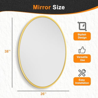 Delma 38x26 Gold Oval Bathroom Mirror for Over Sink, Aluminum Frame