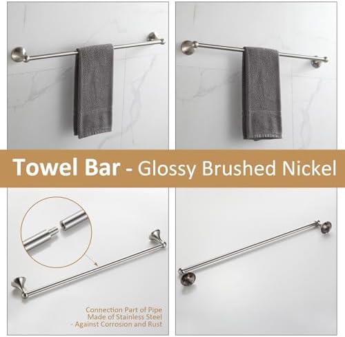 BGL Bathroom Accessories Set, Glossy Stain Nickel Expandable Towel Bar 4-Piece Bathroom Accessory Set Wall Mounted Towel Ring Robe Hook Toilet Paper Holder Towel Holder