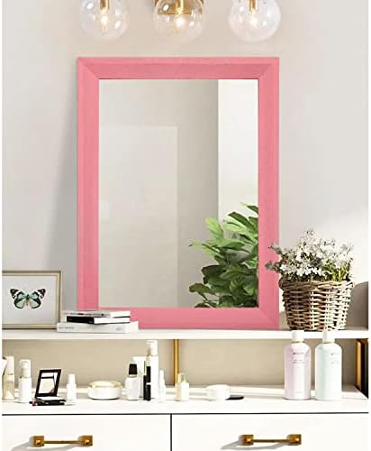 AAZZKANG Rectangle Mirror with Wood Frame Modern Farmhouse Wall Mirrors Decor Large 26"x18" for Bedroom Bathroom Living Room Pink