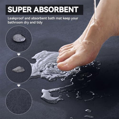 MontVoo -Bath Mat Rug-Rubber Backing Non Slip Quick Dry Absorbent Thin Bathroom Rugs Fit Under Door-Faux Suede Surface Bathroom Floor Mats-Shower Rug for in Front of Bathtub Shower Navy 24"x48"