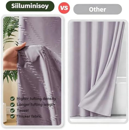 Siiluminisoy Boho Shower Curtain Woven Fabric Purple Cute Shower Curtain Modern Farmhouse Textured Tufted Chevron Striped Minimalist 72 x 72 Bathroom Shower Curtain Set with Hooks