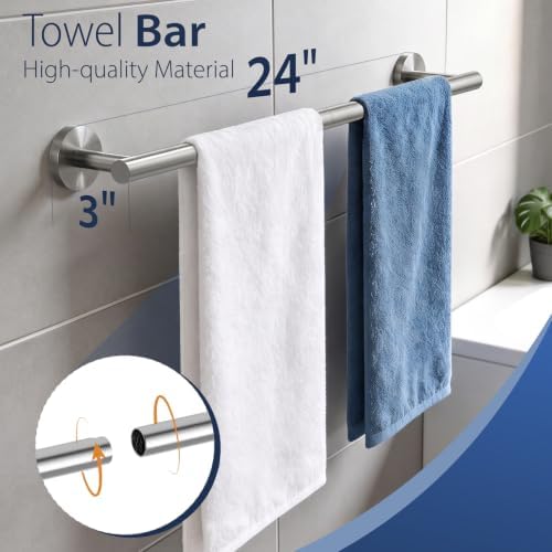 5-Piece Brushed Nickel Bathroom Towel Bar Set,24" Bathroom Hardware Kit