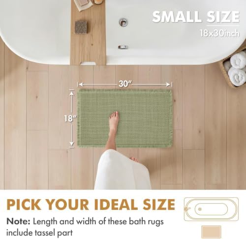 MIULEE Set of 2 Waffle Bathroom Rugs Boho Bath Mat Sage Green 18x30 Inch
