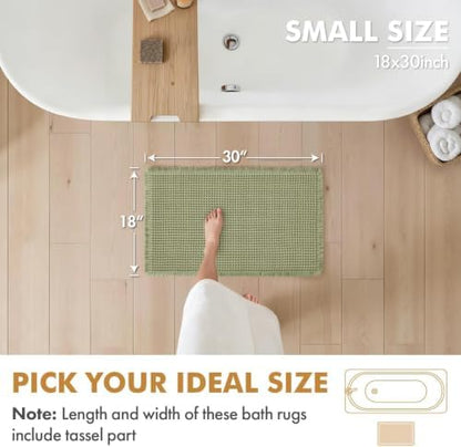 MIULEE Set of 2 Waffle Bathroom Rugs Boho Bath Mat Sage Green 18x30 Inch