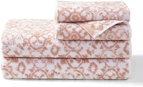 Jessica Simpson - Bath Towel 4 Piece Set, Aziza, Premium Bathroom Decor, Includes 2 Hand Towels and 2 Shower Towels, 100% Cotton & Machine Washable, Rose Smoke