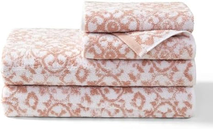 Jessica Simpson - Bath Towel 4 Piece Set, Aziza, Premium Bathroom Decor, Includes 2 Hand Towels and 2 Shower Towels, 100% Cotton & Machine Washable, Rose Smoke