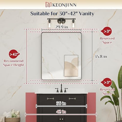 Keonjinn 30 x 36 Inch Black Bathroom Mirror, Tempered Glass Vanity Mirror