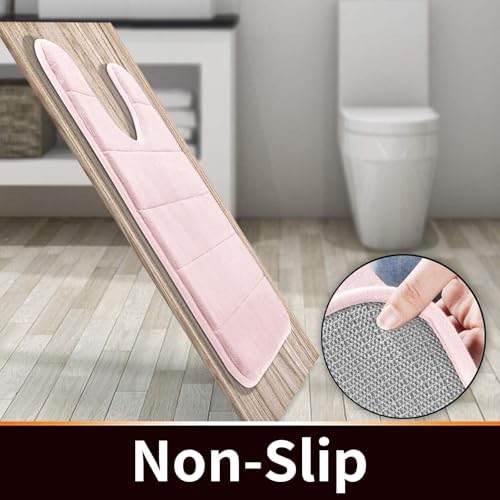 Yimobra Memory Foam Toilet Bath Mat U-Shaped, Soft and Comfortable, Super Water Absorption, Non-Slip, Thick, Machine Wash and Easier to Dry for Bathroom Commode Contour Rug, 24 X 24 Inches, Pink