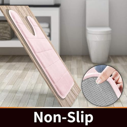 Yimobra Memory Foam Toilet Bath Mat U-Shaped, Soft and Comfortable, Super Water Absorption, Non-Slip, Thick, Machine Wash and Easier to Dry for Bathroom Commode Contour Rug, 24 X 24 Inches, Pink