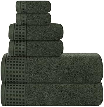 GLAMBURG 100% Cotton Ultra Soft 6 Pack Towel Set, Contains 2 Bath Towels 28x55 Inches, 2 Hand Towels 16x24 Inches & 2 Wash Coths 12x12 Inches, Compact Absorbent Lightweight & Quickdry - Olive Green