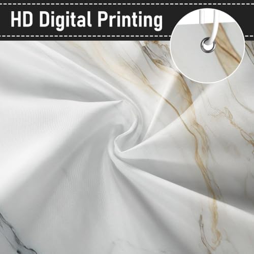 White Marble Shower Curtain Modern Abstract Luxury Gold Ink Texture Gray Ombre Watercolor Bathroom Curtain Set with Hooks Soft and Lightweight Waterproof Fabric Machine Washable 48" Wx72 L