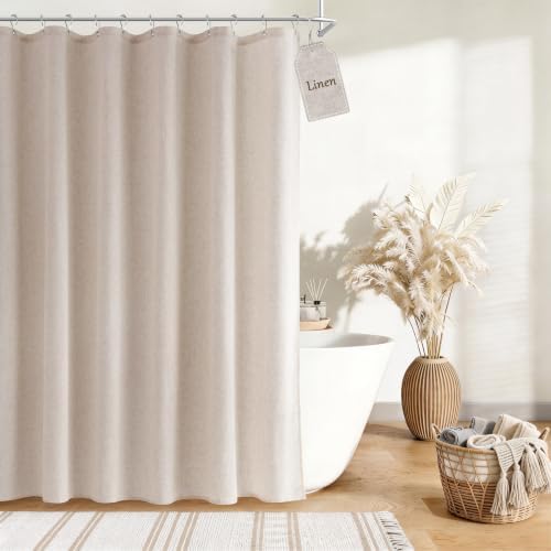 Nanspring Linen Shower Curtain for Bathroom 78 Inches Length Cream Beige